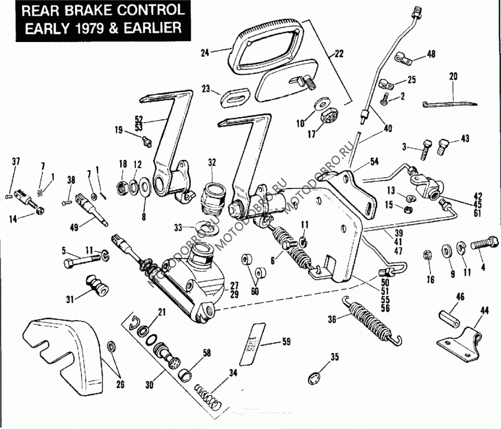 Оригинальные запчасти для мотоциклов Harley Davidson FLH-1200 2AH5 Touring  Electra Glide (1975) (Shovelhead) REAR BRAKE CONTROL - EARLY 1979 & EARLIER  в г. Москва